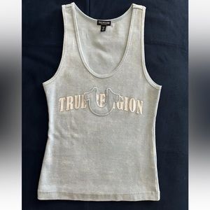 True Religion Light Blue CRYSTAL ARCHED LOGO TANK TOP, Size S